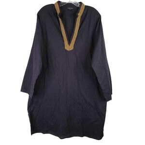 Lands End Dress Swim Cover-m Up Women’s 1X Navy Blue Beaded V-Neck LS